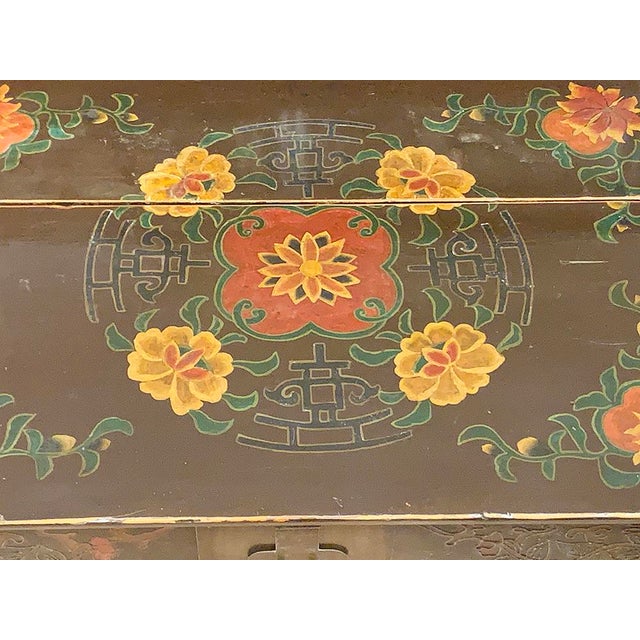 1960s Tibetan Hand Painted Floral Trunk For Sale - Image 4 of 8
