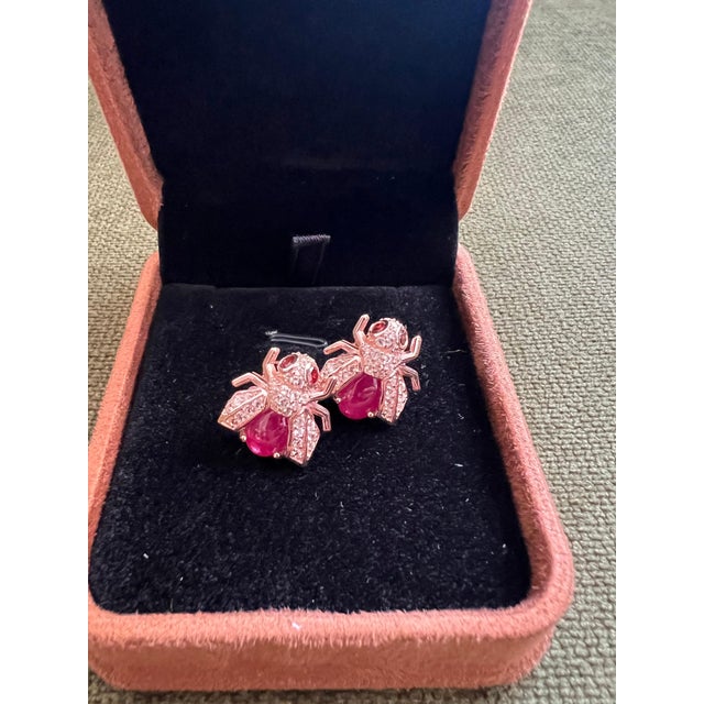 Bochic “Orient” Natural Ruby & Topaz Earrings Set In 18K Yellow Gold & Silver, 2 pieces For Sale - Image 6 of 12