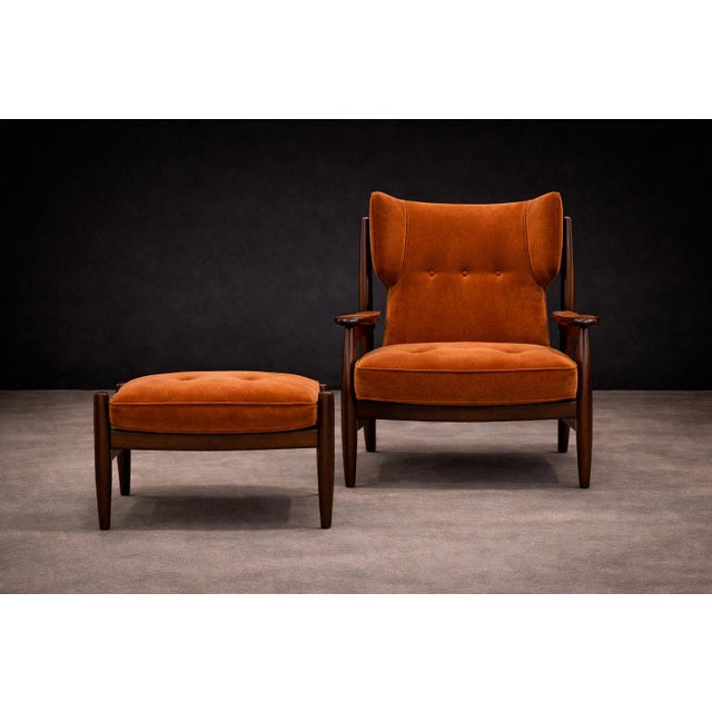 Alexandre Rapoport Brazilian Rosewood Armchair With Ottoman in Burnt Caramel Mohair, Brazil, 1960s For Sale - Image 13 of 17