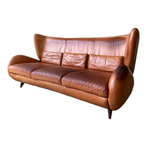 Fiftyish Wingback Leather Sofa by Vladimir Kagan for American Leather