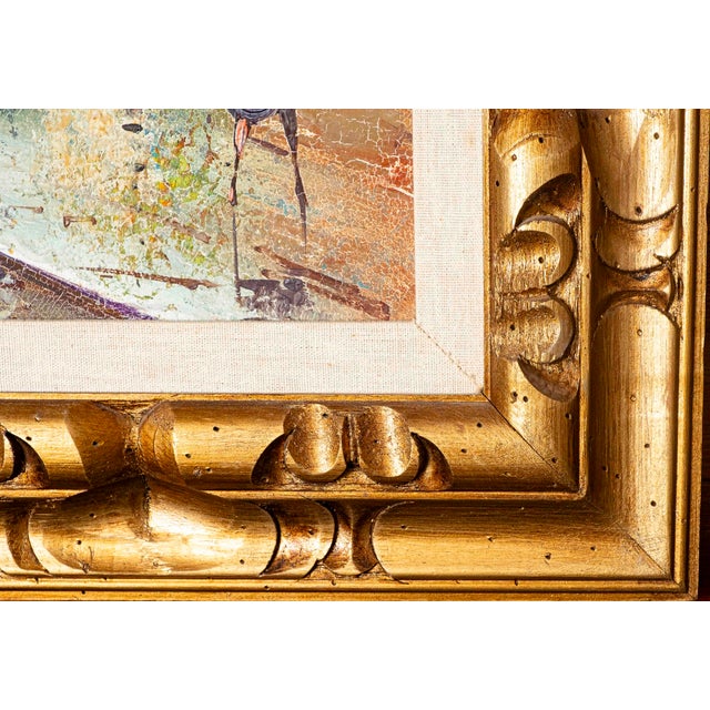 Vintage Parisian Boulevard Oil Painting by Rocco in Ornate Gilt Frame For Sale - Image 15 of 16