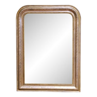 19th Century French Louis Philippe Silver Leaf Wall Mirror With Engraved X Decor For Sale