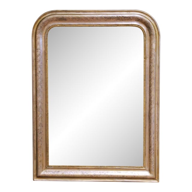 19th Century French Louis Philippe Silver Leaf Wall Mirror With Engraved X Decor For Sale