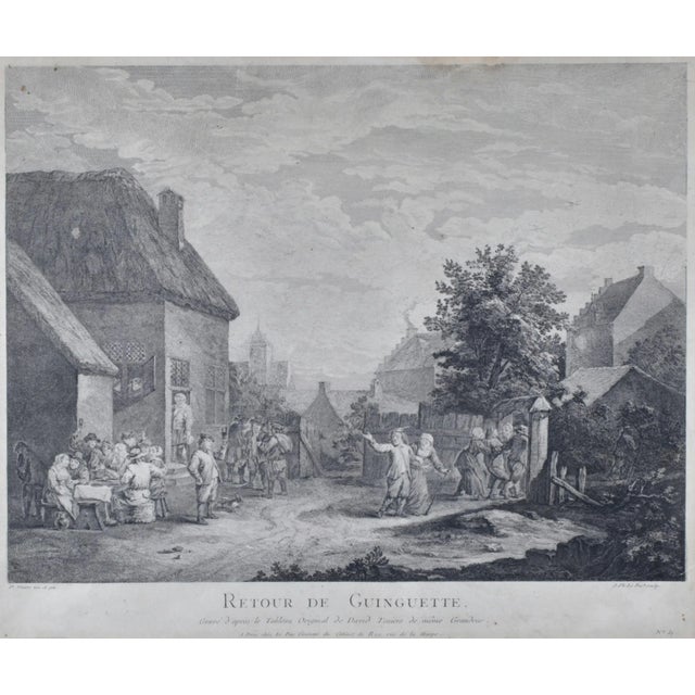 French engraving of the 18th century by David Teniers "Return from the Tavern". Engraver and workshop: J.Ph. Le Bas....
