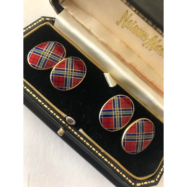 Metal Scottish Plaid Enamel and Vermeil Sterling Neiman Marcus Cufflinks From England - 2 Pieces For Sale - Image 7 of 11