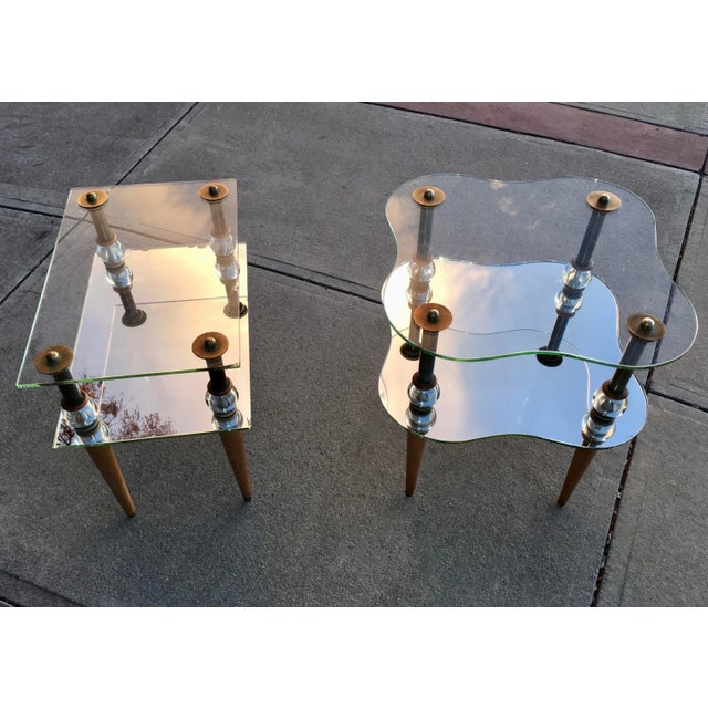 Gilbert Rohde Style Brass & Mirrored Glass Cloud Tables - 2 Pieces For Sale - Image 9 of 13