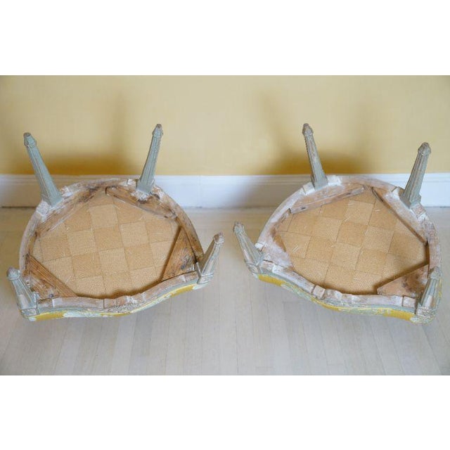 19th C. Louis XVI Style Silk Upholstered Painted Fauteuils - Set of 2 For Sale - Image 15 of 15