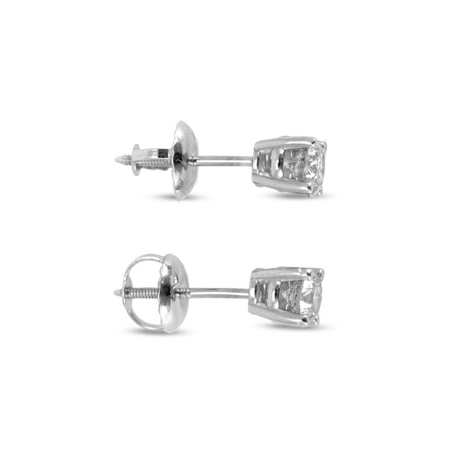 Unisex 14k White Gold 0.44ctw Round Diamond Screw Back Petite Stud Earrings, A Pair For Sale - Image 4 of 8
