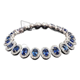 22.10 Ct Natural Sapphire & Diamond Tennis Bracelet For Sale