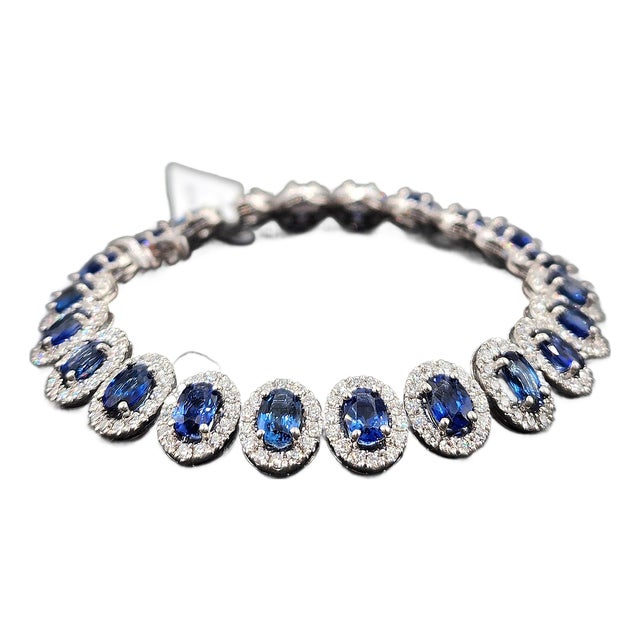22.10 Ct Natural Sapphire & Diamond Tennis Bracelet For Sale