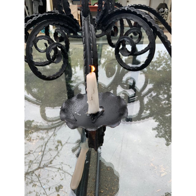 Metal 1920s Rustic Rococo Style Wrought Iron Chandlier. For Sale - Image 7 of 9