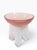 Cool post modern style art glass compote, by Hudson Beach, circa 1980's. The bowl is in pink glass, the tri pod is...