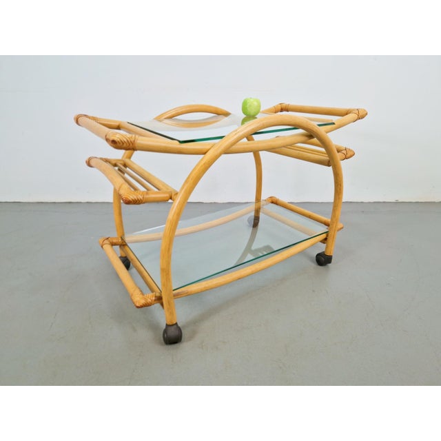 Vintage Trolley in Rattan, Bentwood and Leather, Italy, 1970s For Sale - Image 3 of 14