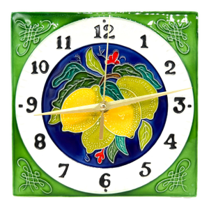 Vintage Italian Majolica Style Lemon Ceramic Wall Clock | Hand Painted Citrus Kitchen Decor - Mediterranean, Cottagecore