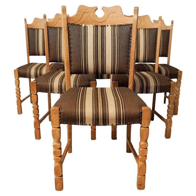 Brutalist Danish Oak Dining Chairs in the style of Henning Kjaernulf, 1960s, Set of 6 For Sale - Image 11 of 11