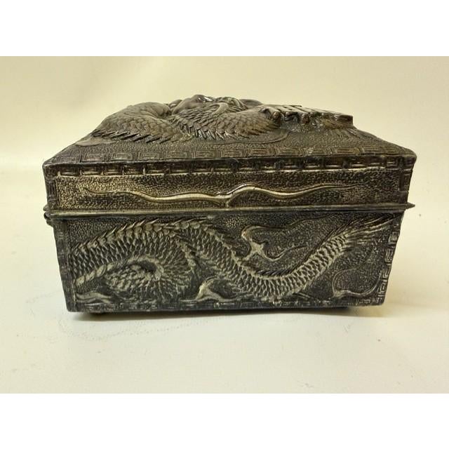 Metal Antique Japanese High-Relief Dragon Metal Trinket Box, Circa 1920 For Sale - Image 7 of 18