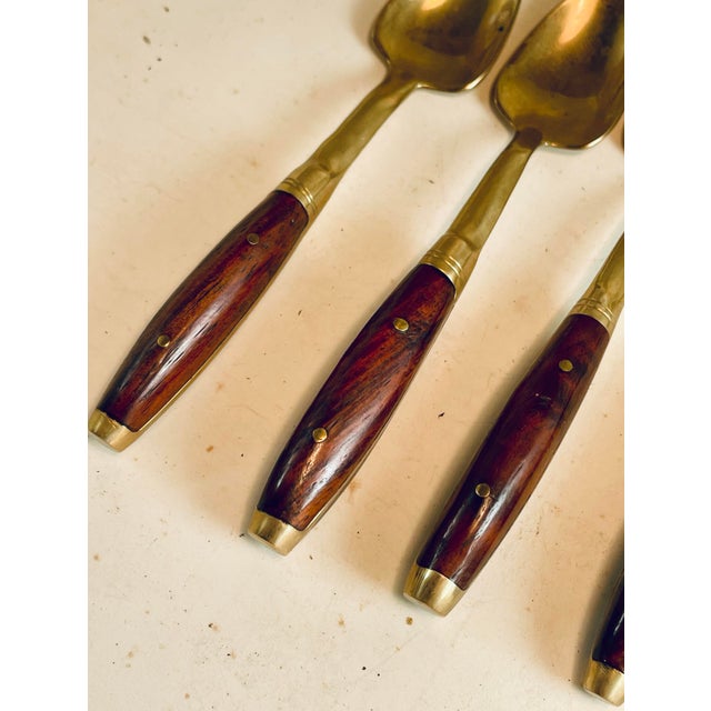 Mid 20th Century Rosewood & Brass Desert Demitasse Spoons Set of 6 For Sale - Image 11 of 11