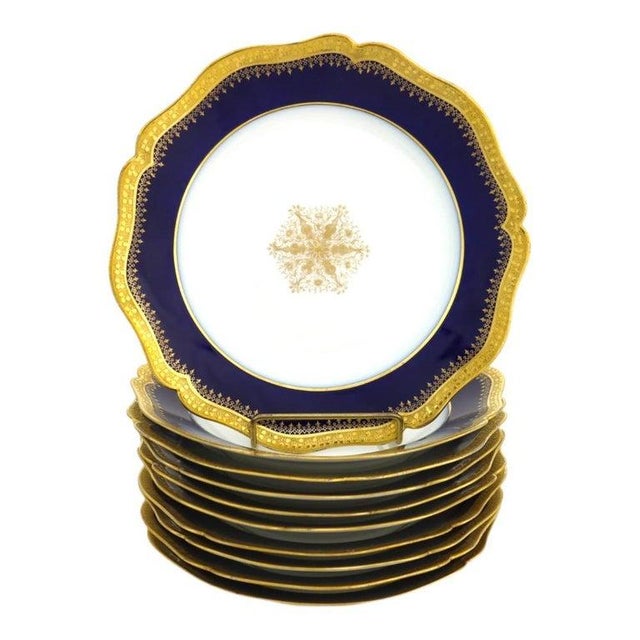 Blue Ten French Limoges Cobalt Blue Porcelain Soup Bowls With Gold Trim C1900 For Sale - Image 8 of 8
