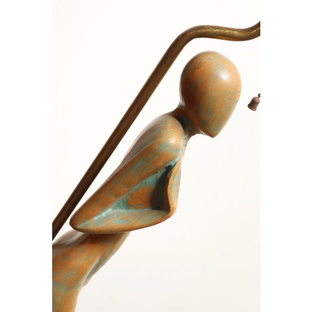Brown Vintage Male and Female Figural Carved Table Lamps by Clifford C Stasack - Pair For Sale - Image 8 of 18