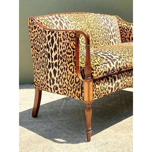 Vintage Regency Napoleon 111 Leopard Velvet Settee For Sale In West Palm - Image 6 of 12