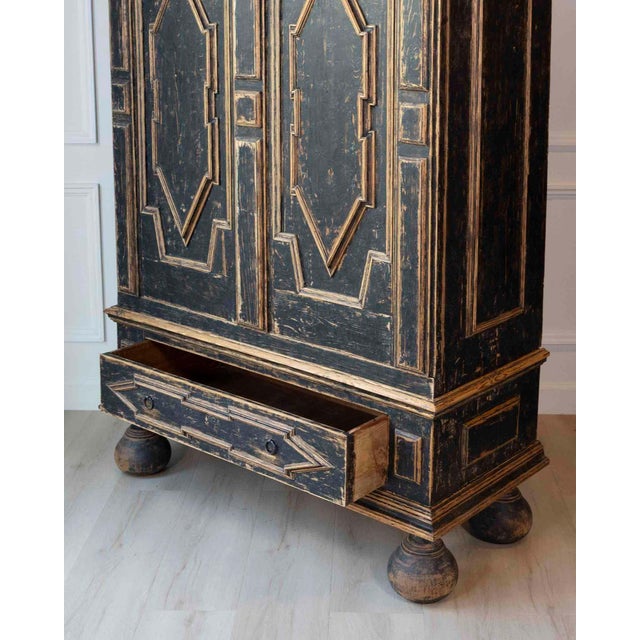 18th Century Baroque Two-Part Cabinet with Black Finish and Blue Interior For Sale - Image 17 of 17