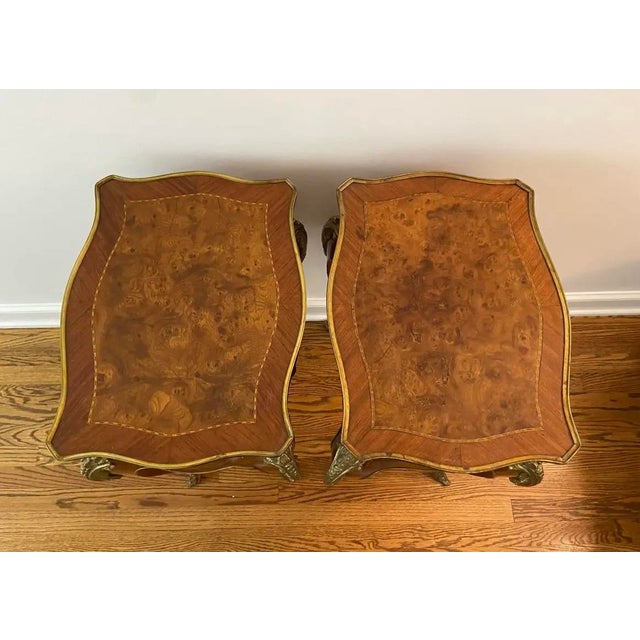 Wood Early 20th Century French Louis XIV Style Tables With Ornate Gold Ormolu Detail - A Pair For Sale - Image 7 of 12