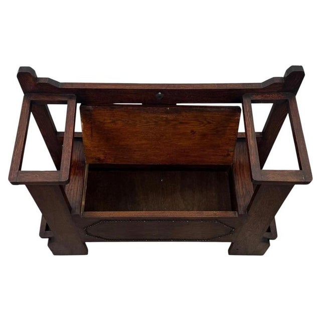 Antique Early 20th Century English Oak Hall Seat For Sale - Image 4 of 12