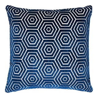 Schumacher x Mary McDonald Bees Knees Cut Velvet 20" Pillow in Blue For Sale