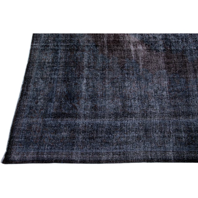Mid 20th Century Dark Blue Vintage Handmade Overdyed Turkish Wool Rug With Medallion Motif For Sale - Image 4 of 7