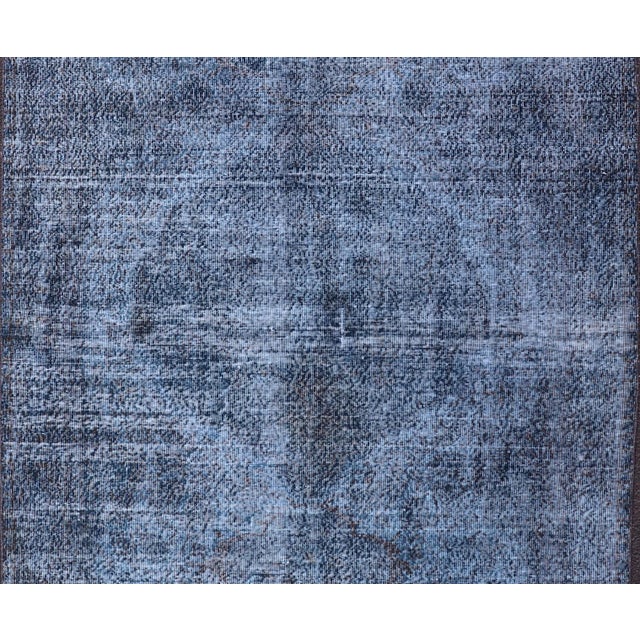 Vintage Hand Knotted Turkish Overdyed Oushak Rug in Dark Blue and Charcoal Vintage Overdyed Oushak Rug in Dark Blue and...