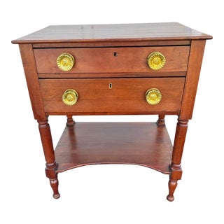Antique American Early 19th Century Cherry 2 Drawer Work Table For Sale