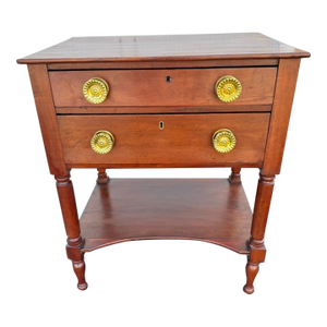 Antique American Early 19th Century Cherry 2 Drawer Work Table