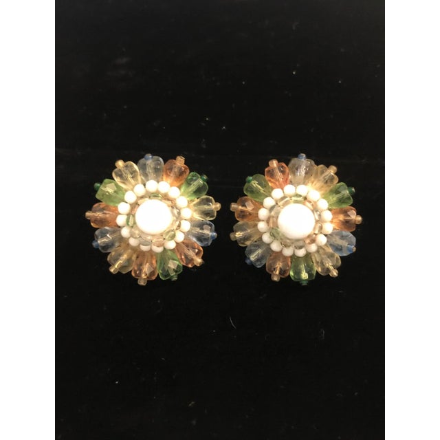 White 1950s West Germany Pastel Glass Beaded Earrings - 2 Pieces For Sale - Image 8 of 10