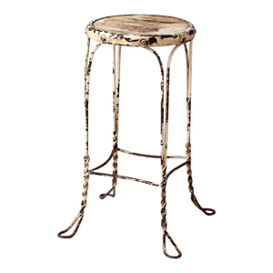 Vintage Twisted Iron Garden Stool With Wood Top