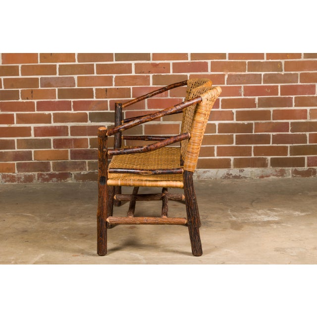 Vintage Old Hickory Hoop Settee with Woven Rattan Back and Seat For Sale - Image 9 of 12