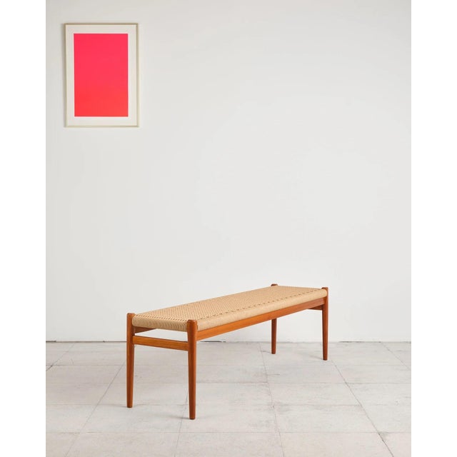 Wood Long Teak Bench with Paper Cord Weaving by Niels O. Møller for j.l. Møllers, Denmark, 1960s For Sale - Image 7 of 18