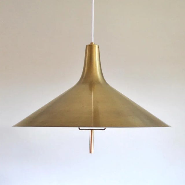 Danish Mid-Century Modern Brass Counterweight Pendant in the Style of Paavo Tynell, 1950s For Sale - Image 6 of 10