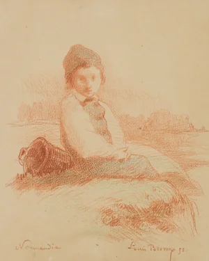 L. Browne, Boy Sitting on the Beach, Normandy, 1853, Chalk on Paper