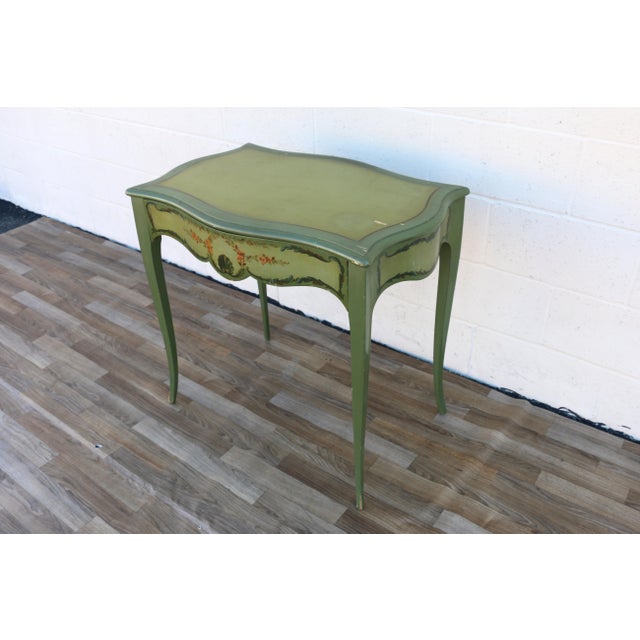 Green 1950s French Provincial Hand-Painted Writing Table / Vanity Desk For Sale - Image 8 of 18