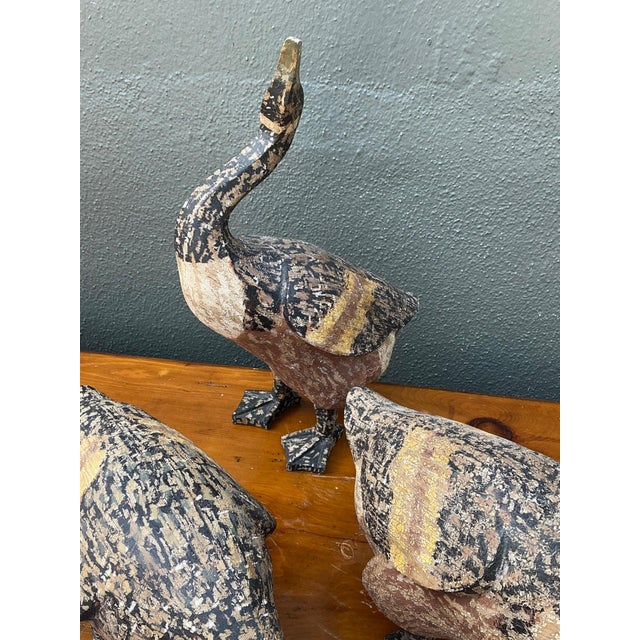 Vintage Carved Wood Goose Sculptures - Set of 3 For Sale - Image 9 of 18