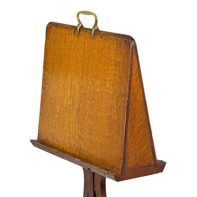 Wood Antique 1900s Arts and Crafts Quartersawn Oak Double-Sided Duet Music Stand W/ Lyre Shaped Pedestal For Sale - Image 7 of 18