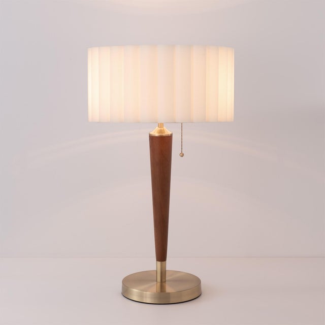 Mid-Century Modern Pasadena Scallop Table Lamp 27" H - Mid-Century Modern, Weathered Brass Base, Pull Chain Switch, Dimmable, Bulb Included For Sale - Image 3 of 6