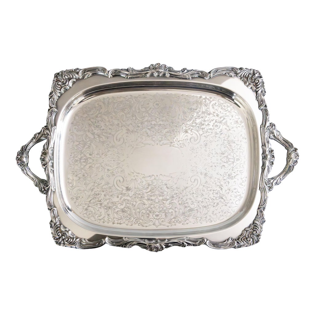 Vintage Gorham Silver Plate Footed Rectangular Serving Tray With