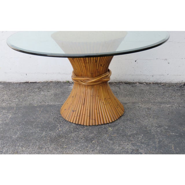 Round Glass Top Sheaf of Wheat Bamboo Rattan Dinette Dining Table ...