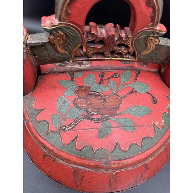 Antique Chinese Red Laquer Wedding Basket For Sale - Image 9 of 11