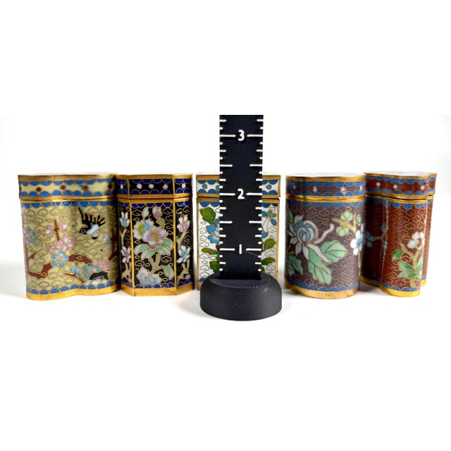 Vintage Chinese Cloisonné Small Canister Jar Set - 8 Canisters W/ Original Box For Sale - Image 17 of 17
