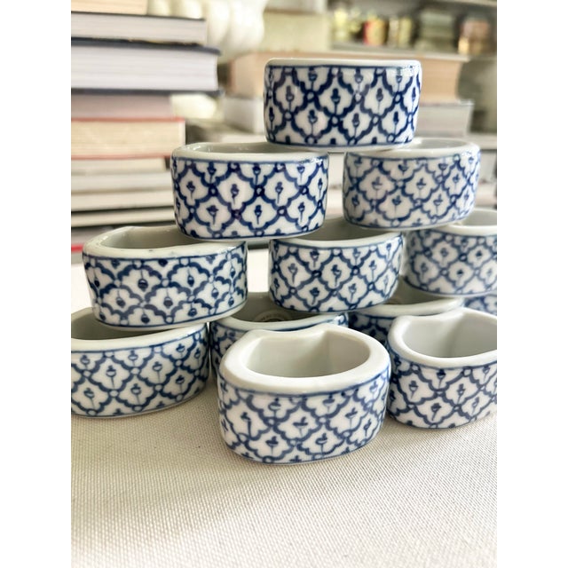 Williams-Sonoma Vintage Williams Sonoma Blue & White Porcelain Napkin Rings - Set of 12 For Sale - Image 4 of 12