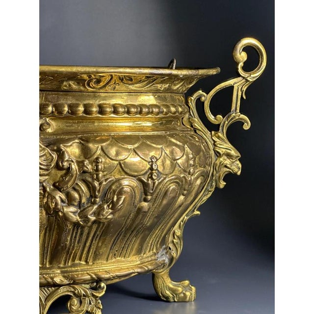 Metal French Napoleon III Embossed Brass Planter or Ice Bucket with Empress Pattern, 18th Century For Sale - Image 7 of 11