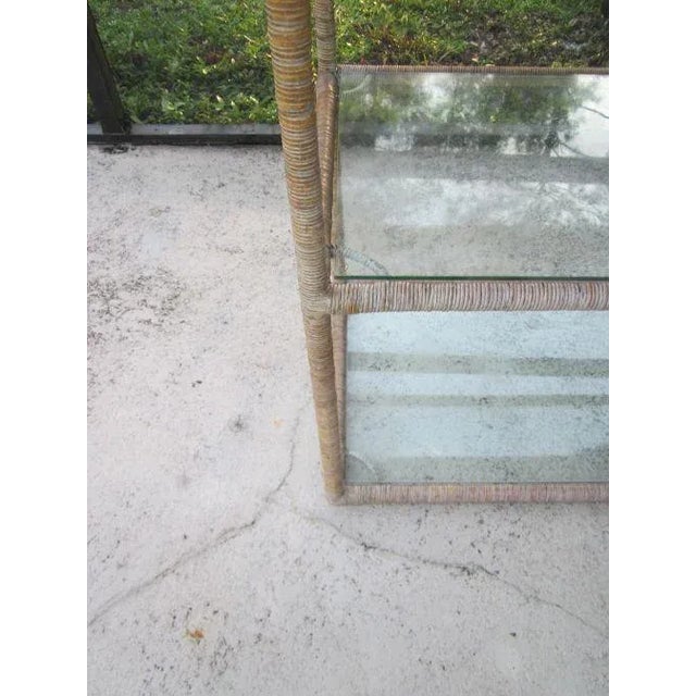 1980s Vintage Wicker Rattan Entertainment Center Three Glass Shelf One