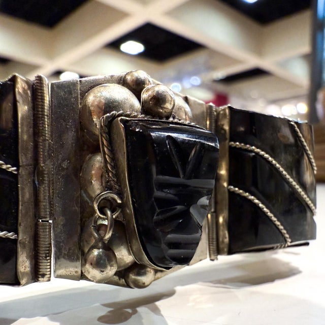 1950s Taxco Onyx Sterling Silver Link Bracelet Mexico For Sale In San Diego - Image 6 of 12